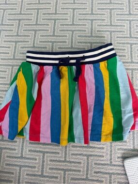 Mini Boden Girls' Rainbow Striped Skirt with Navy Drawstring Waistband